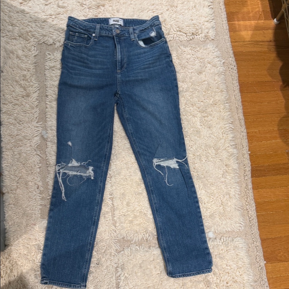 PAIGE Women's Sarah Slim Distressed Straight Jeans - Blue